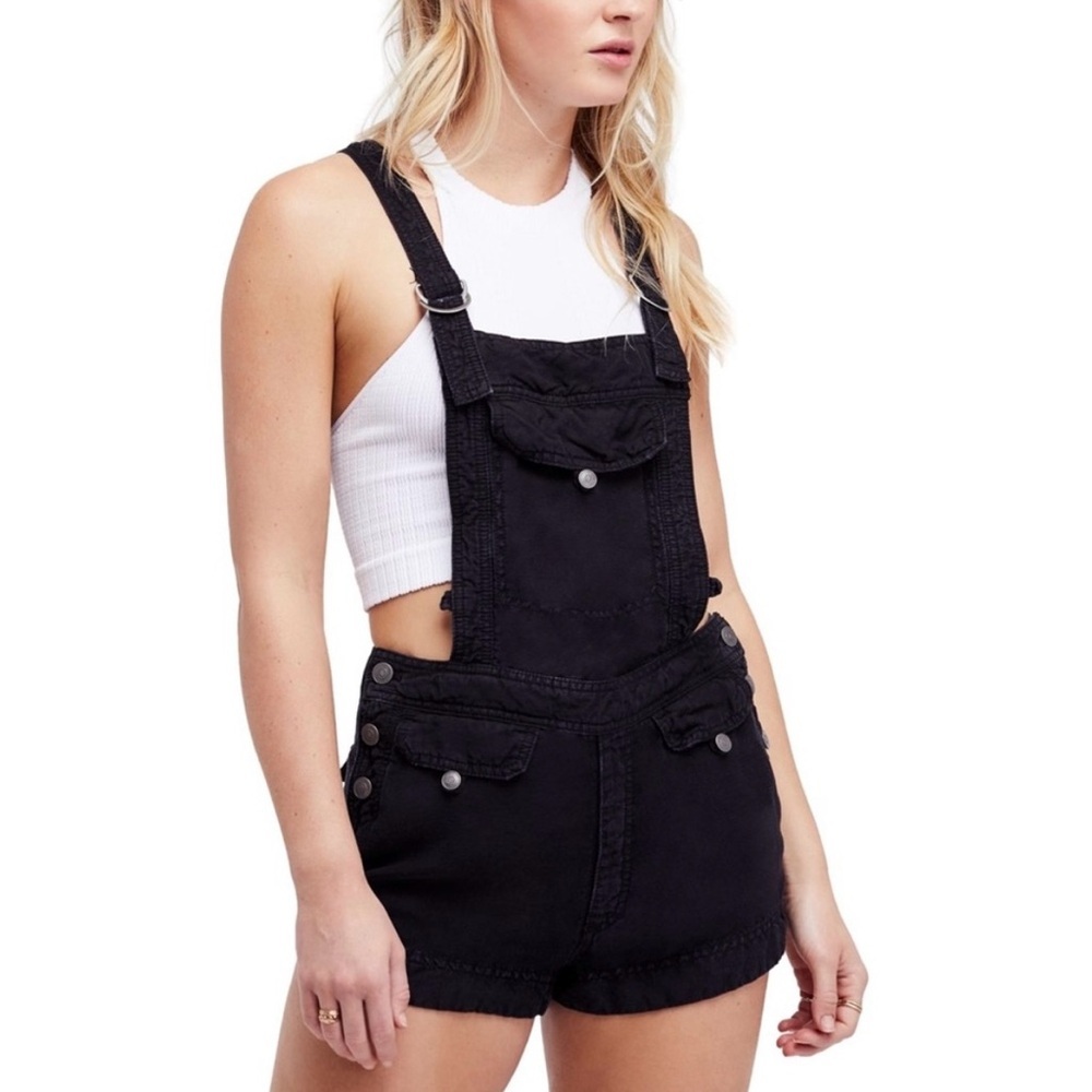 Free People Expedition One Piece Black Short Overalls - Washed Black - Small
